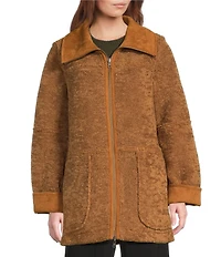 Le' AL.X Faux Suede Reversible Sherpa Point Collar Long Sleeve Long Length Field Jacket