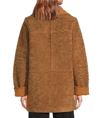 Le' AL.X Faux Suede Reversible Sherpa Point Collar Long Sleeve Long Length Field Jacket