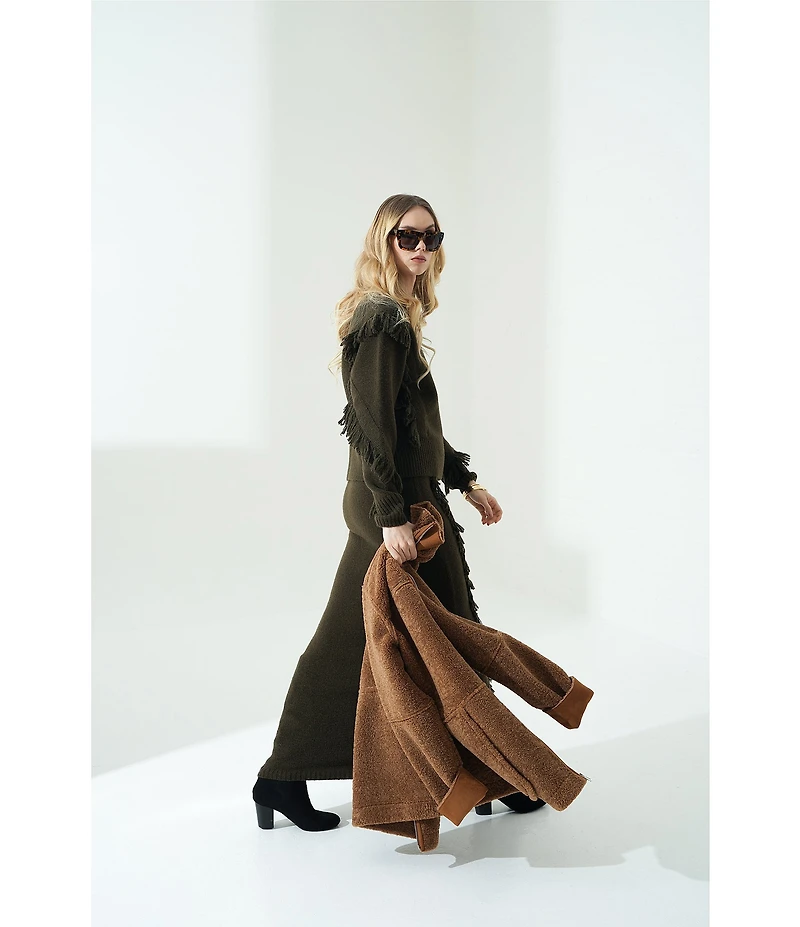 Le' AL.X Faux Suede Reversible Sherpa Point Collar Long Sleeve Long Length Field Jacket