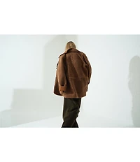 Le' AL.X Faux Suede Reversible Sherpa Point Collar Long Sleeve Long Length Field Jacket