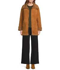 Le' AL.X Faux Suede Reversible Sherpa Point Collar Long Sleeve Long Length Field Jacket