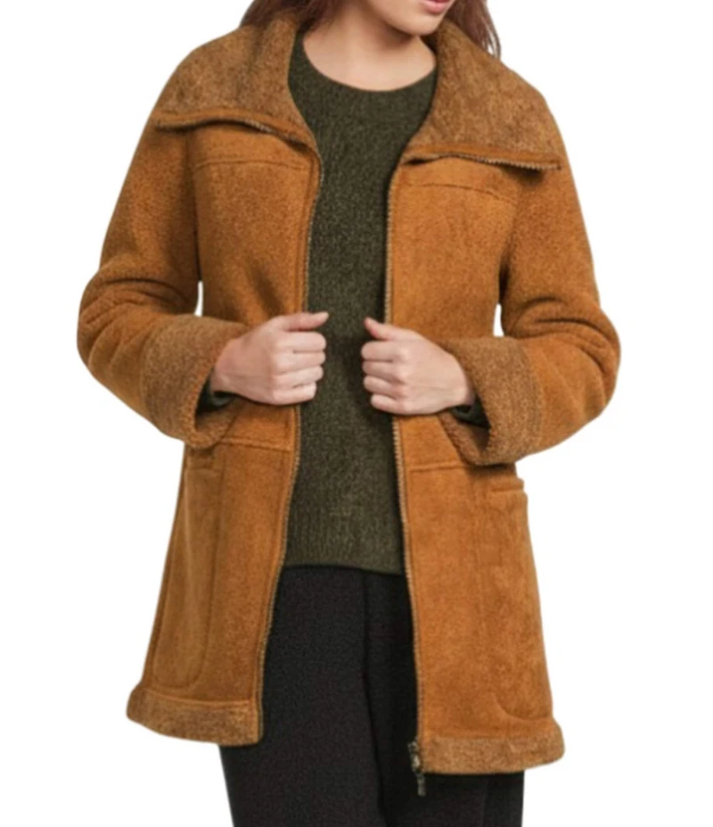 Le' AL.X Faux Suede Reversible Sherpa Point Collar Long Sleeve Long Length Field Jacket