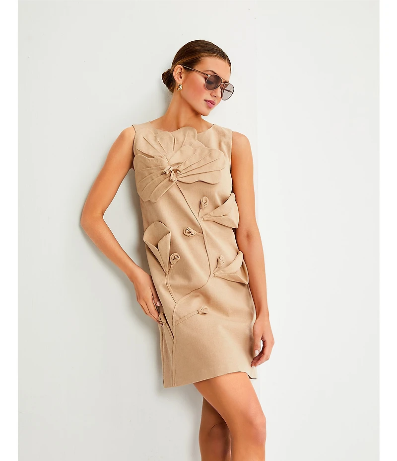 Le' AL.X Floral Applique Woven Scoop Neck Sleeveless Mini Dress