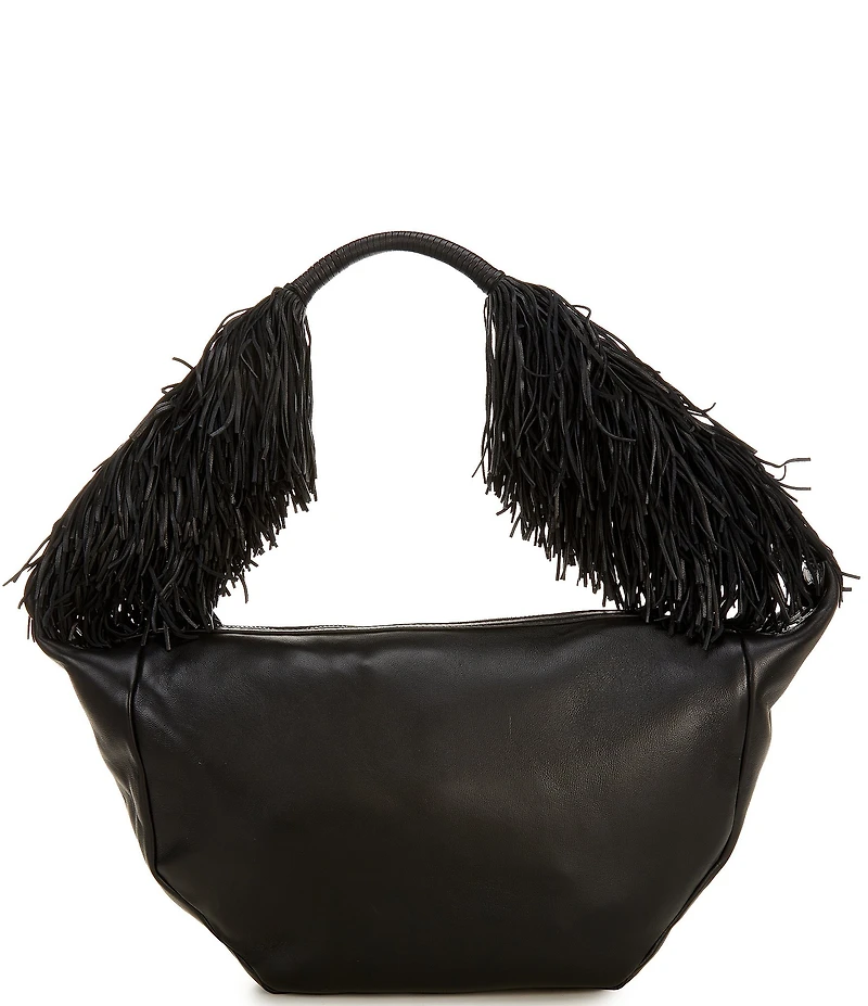 Le' AL.X Genuine Leather Fringe Handle Hobo Shoulder Bag