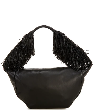 Le' AL.X Genuine Leather Fringe Handle Hobo Shoulder Bag