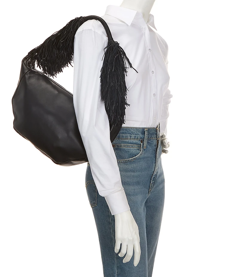 Le' AL.X Genuine Leather Fringe Handle Hobo Shoulder Bag