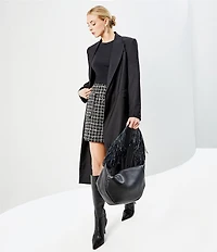 Le' AL.X Genuine Leather Fringe Handle Hobo Shoulder Bag