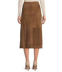 Le' AL.X Genuine Suede High Rise Wrap Front A-Line Midi Skirt