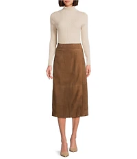 Le' AL.X Genuine Suede High Rise Wrap Front A-Line Midi Skirt