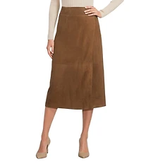 Le' AL.X Genuine Suede High Rise Wrap Front A-Line Midi Skirt