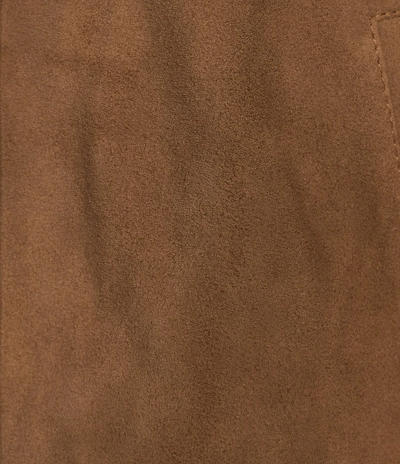 Le' AL.X Genuine Suede Pleated Crew Neck Long Sleeve Button Front Bomber Jacket