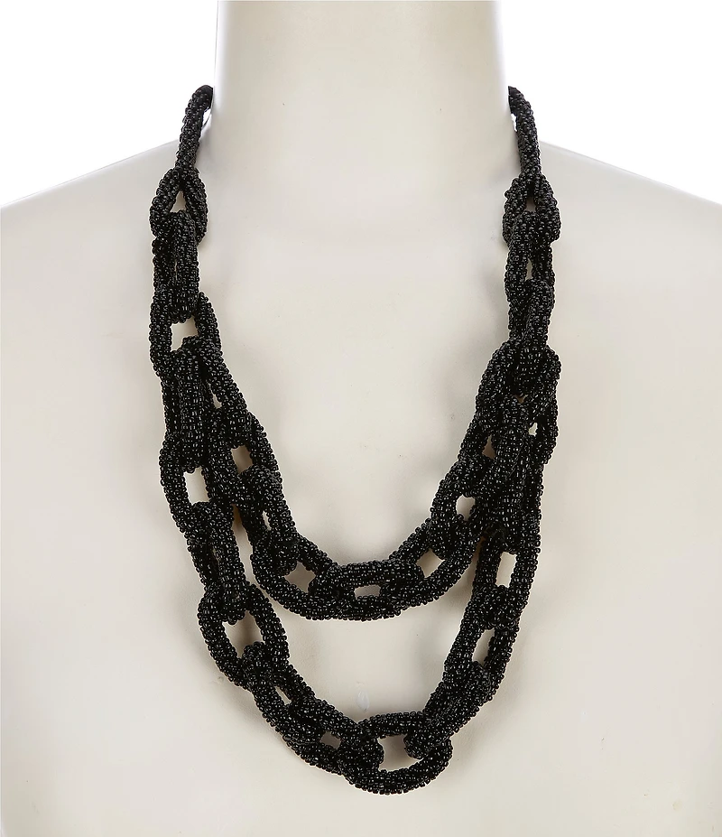 Le' AL.X Glass Beaded Chain Corded Adjustable Necklace