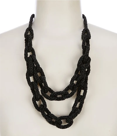 Le' AL.X Glass Beaded Chain Corded Adjustable Necklace