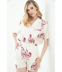 Le' AL.X Horse Motif Satin High Rise Coin Pocket Trouser Coordinating Shorts