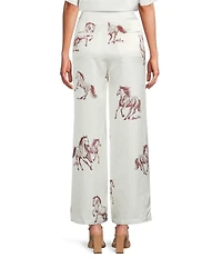 Le' AL.X Horse Print Satin High Waisted Pleated Front Wide Leg Coordinating Pants