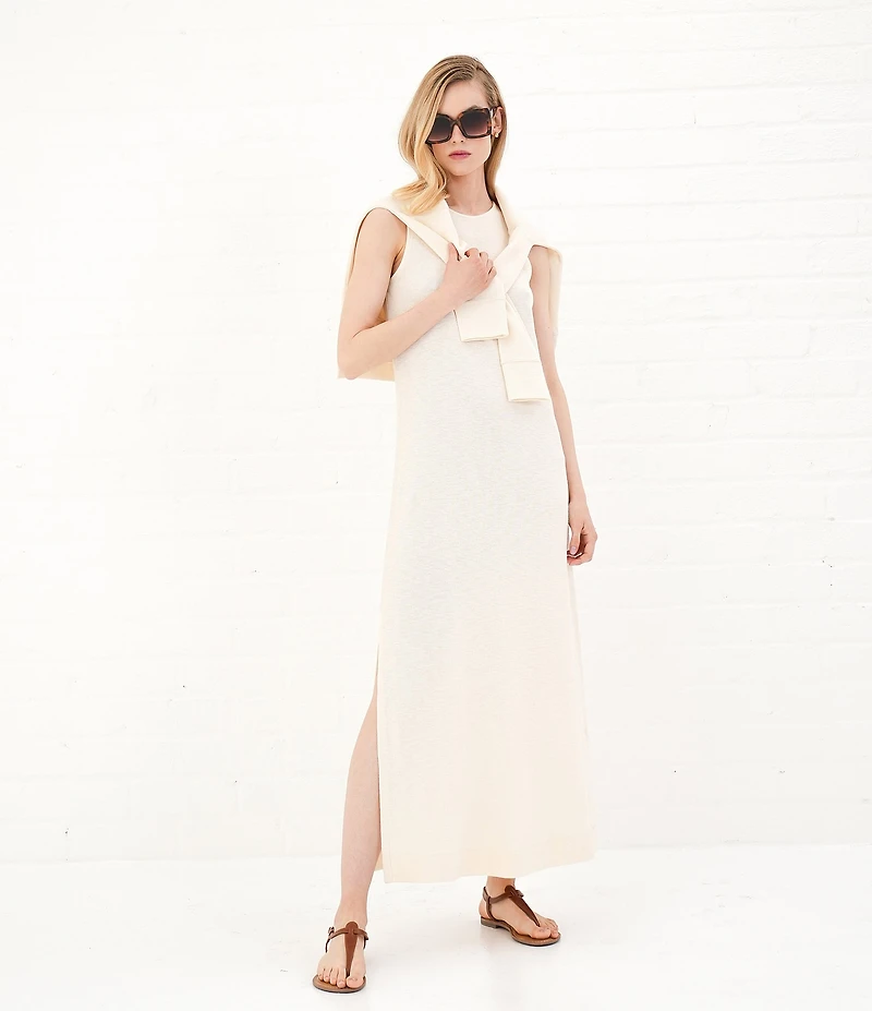 Le' AL.X Jersey Stretch Knit Crew Neck Sleeveless Coordinating Shift Maxi Dress