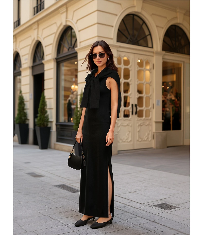 Le' AL.X Jersey Stretch Knit Crew Neck Sleeveless Coordinating Shift Maxi Dress