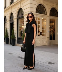 Le' AL.X Jersey Stretch Knit Crew Neck Sleeveless Coordinating Shift Maxi Dress