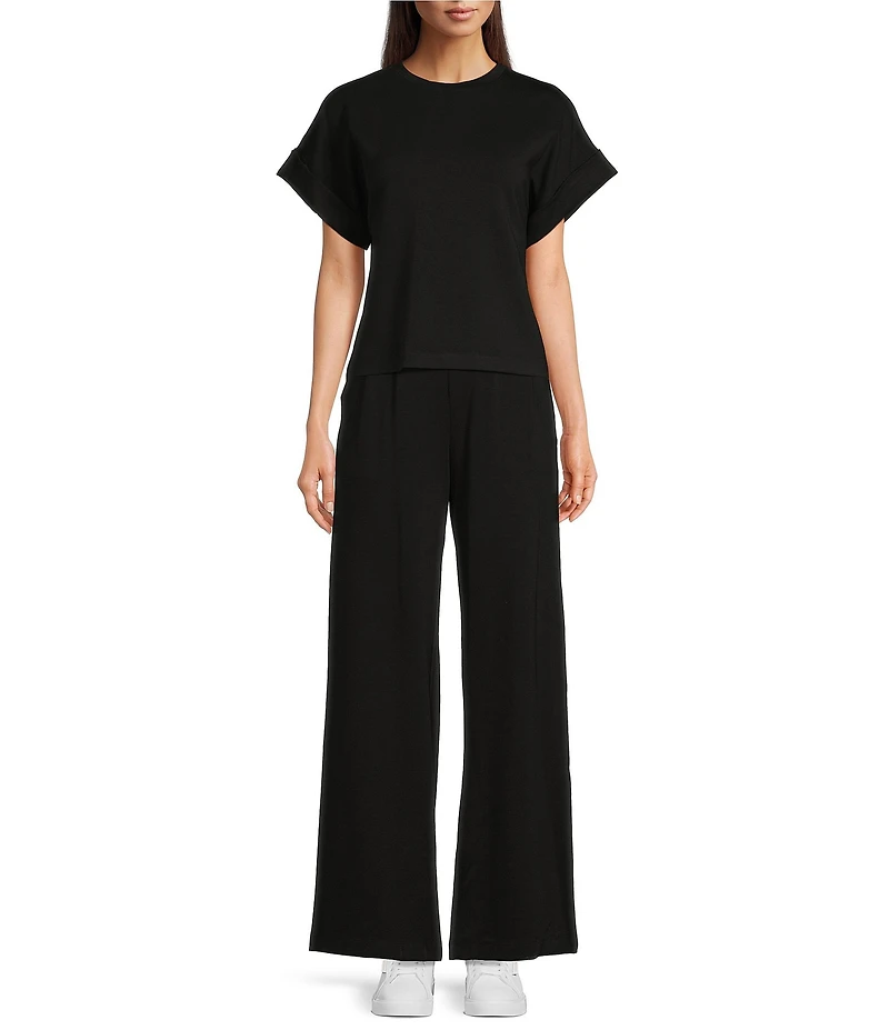 Le' AL.X Knit Crew Neck Drop Short Cuff Sleeve Coordinating Tee