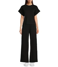 Le' AL.X Knit Crew Neck Drop Short Cuff Sleeve Coordinating Tee