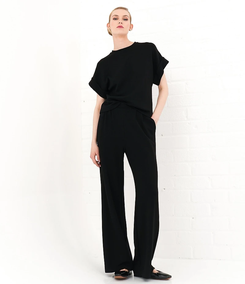 Le' AL.X Knit Crew Neck Drop Short Cuff Sleeve Coordinating Tee