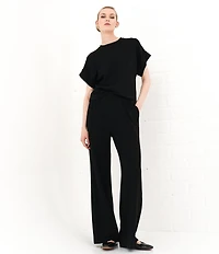 Le' AL.X Knit Crew Neck Drop Short Cuff Sleeve Coordinating Tee
