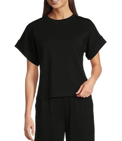 Le' AL.X Knit Crew Neck Drop Short Cuff Sleeve Coordinating Tee