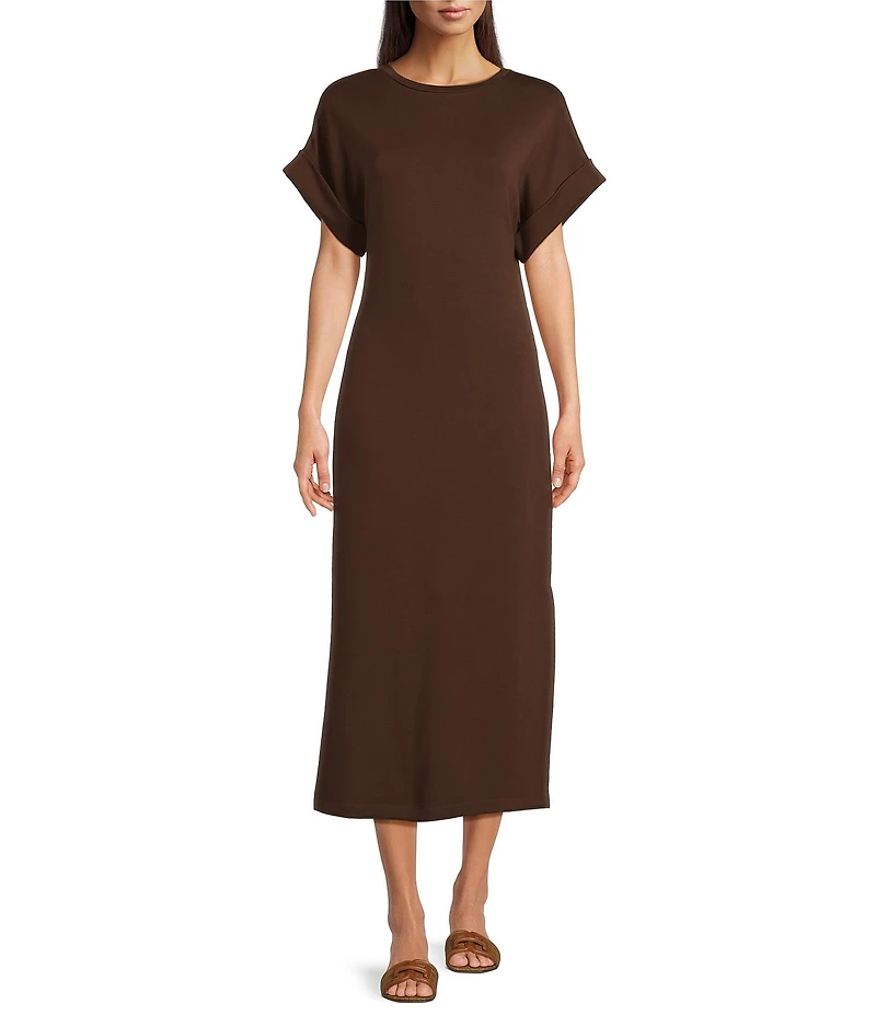 Le' AL.X Knit Crew Neck Short Cuffed Sleeve Midi T-Shirt Dress