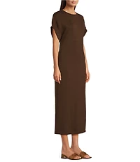 Le' AL.X Knit Crew Neck Short Cuffed Sleeve Midi T-Shirt Dress