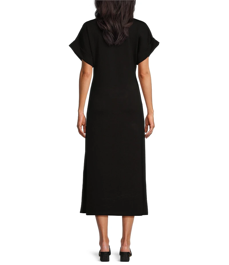Le' AL.X Knit Crew Neck Short Cuffed Sleeve Midi T-Shirt Dress