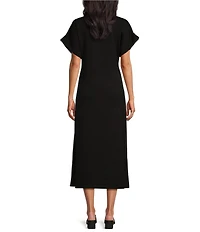 Le' AL.X Knit Crew Neck Short Cuffed Sleeve Midi T-Shirt Dress