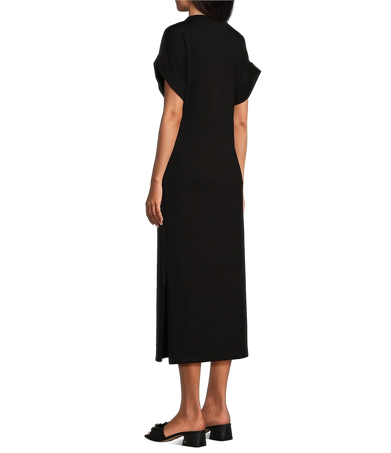 Le' AL.X Knit Crew Neck Short Cuffed Sleeve Midi T-Shirt Dress
