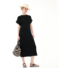 Le' AL.X Knit Crew Neck Short Cuffed Sleeve Midi T-Shirt Dress