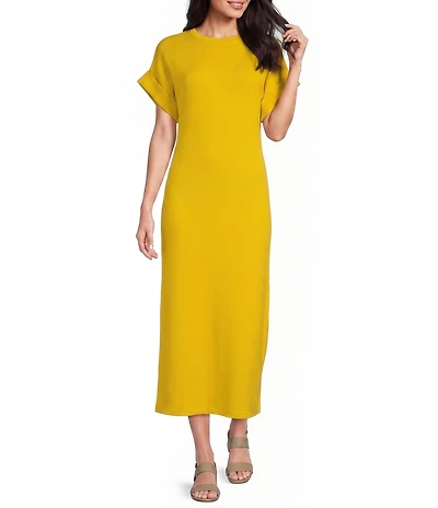 Le' AL.X Knit Crew Neck Short Cuffed Sleeve Midi T-Shirt Dress