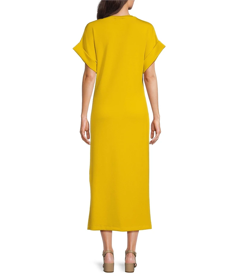 Le' AL.X Knit Crew Neck Short Cuffed Sleeve Midi T-Shirt Dress