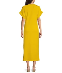 Le' AL.X Knit Crew Neck Short Cuffed Sleeve Midi T-Shirt Dress
