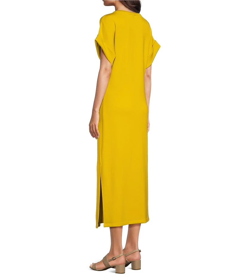 Le' AL.X Knit Crew Neck Short Cuffed Sleeve Midi T-Shirt Dress