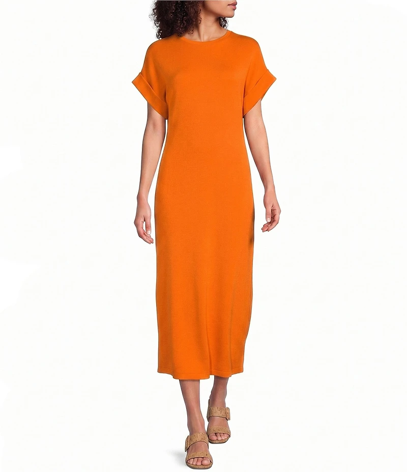 Le' AL.X Knit Crew Neck Short Cuffed Sleeve Midi T-Shirt Dress