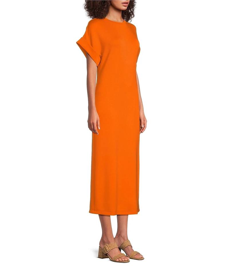 Le' AL.X Knit Crew Neck Short Cuffed Sleeve Midi T-Shirt Dress
