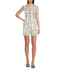 Le' AL.X Knot Print Woven High Rise Coin Pocket Pleated Trouser Coordinating Shorts