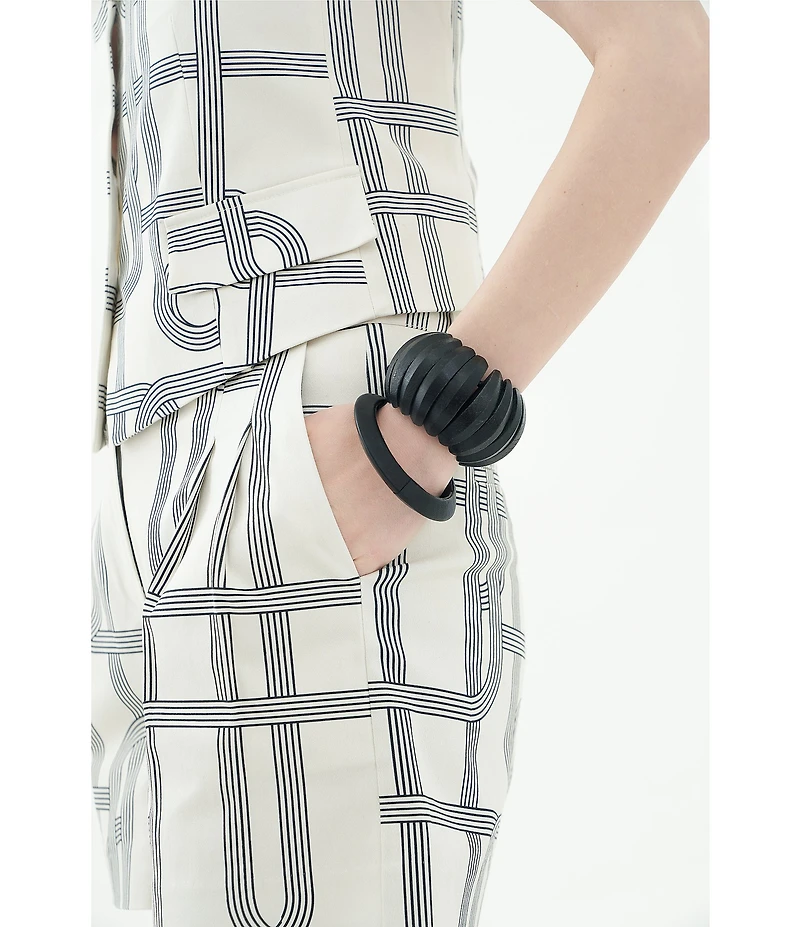 Le' AL.X Knot Print Woven High Rise Coin Pocket Pleated Trouser Coordinating Shorts