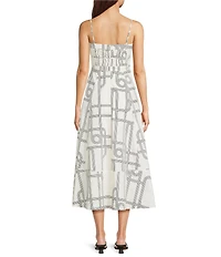 Le' AL.X Knot Print Woven Ruched Straight Keyhole Neck Spaghetti Strap A-Line Midi Coordinating Dress