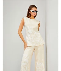 Le' AL.X Linen Embroidered Boat Neck Sleeveless Tunic Coordinating Top