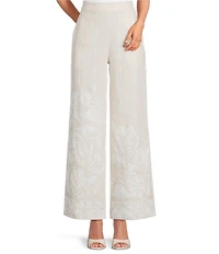 Le' AL.X Linen Embroidered Coordinating Wide Leg Pants