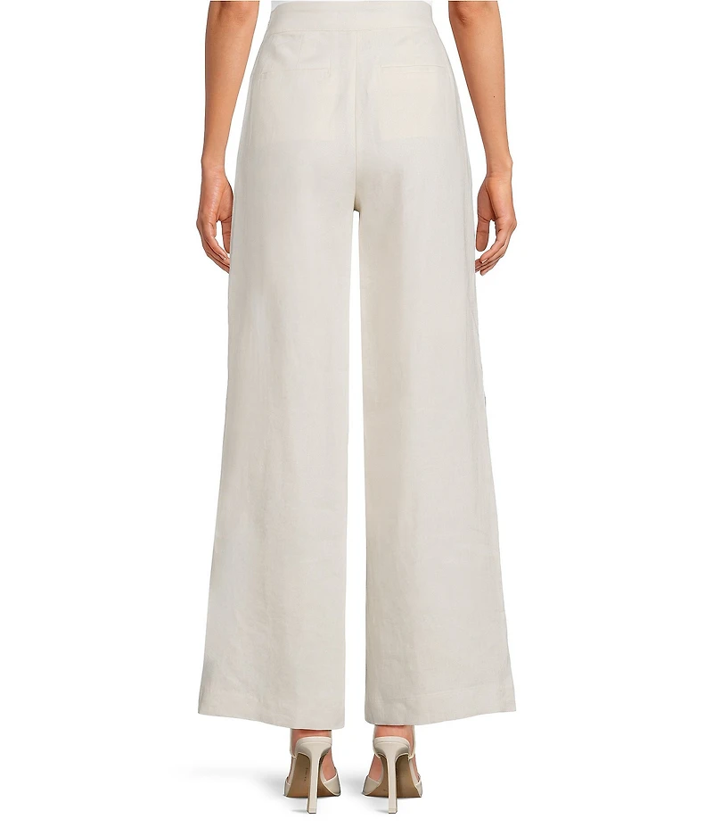 Le' AL.X Linen Embroidered Coordinating Wide Leg Pants