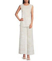 Le' AL.X Linen Embroidered Coordinating Wide Leg Pants
