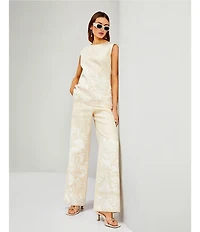 Le' AL.X Linen Embroidered Coordinating Wide Leg Pants
