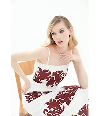 Le' AL.X Linen Embroidered Square Neck Sleeveless Spaghetti Strap Column Side Slit Maxi Dress