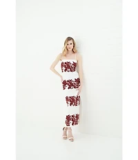 Le' AL.X Linen Embroidered Square Neck Sleeveless Spaghetti Strap Column Side Slit Maxi Dress