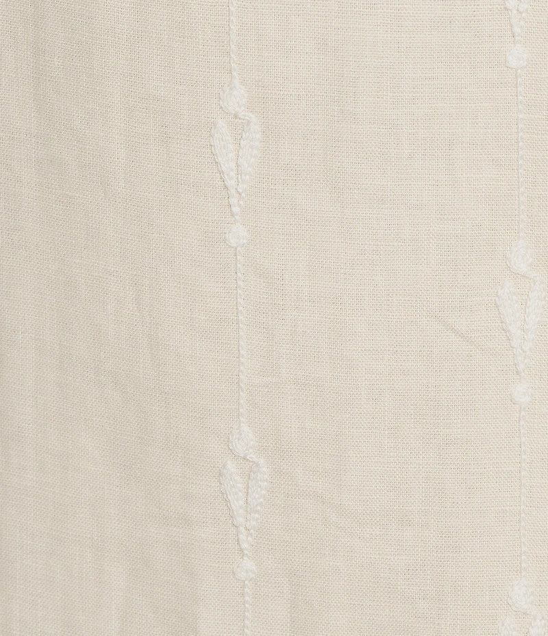 Le' AL.X Linen Floral Embroidered Crew Neck Short Sleeve Maxi Dress